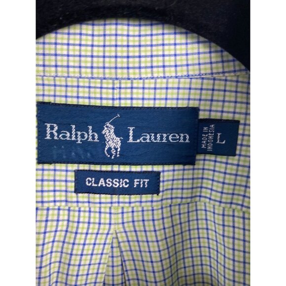 Ralph Lauren Men Classic Fit Button Up Green Plaid Short Sleeve Shirt Size Large - Picture 12 of 13
